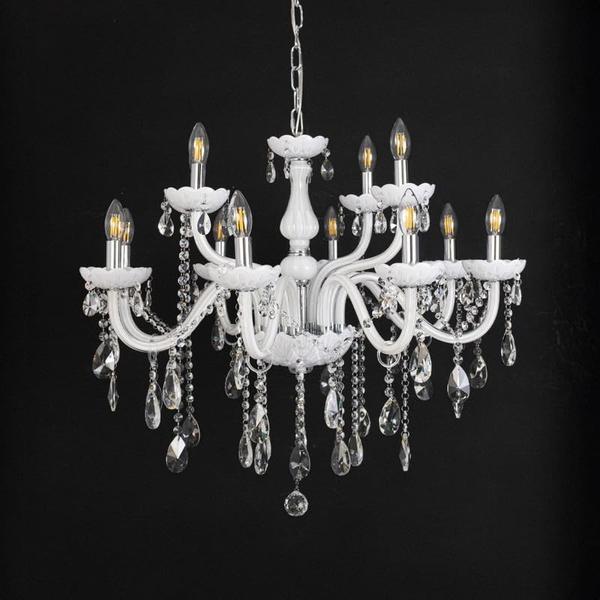 Whispering Homes Bezel 12-Light Victorian Candle Chandelier | White Crystal Glass Metal Chandelier Lights for Ceiling