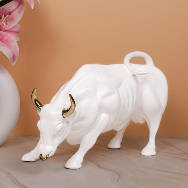 Artarium Abstract Art Bull Showpices for Living Room Charging Bull Statue Sculpture Ornament Animal Figurines for Table Decor Gifting Home Decoration (Charging Bull White 12 Inch)
