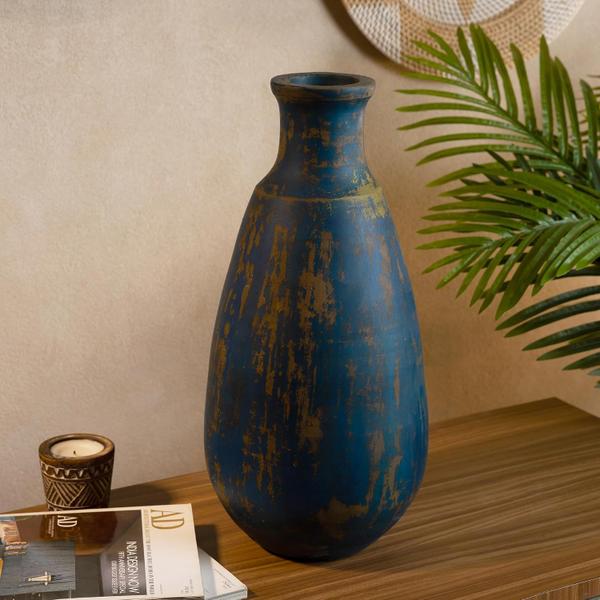 Habere India - All The Cultures Fabricating India Room Decor Aesthetic | Ceramic Flower Vase - Bottle, Navy Blue