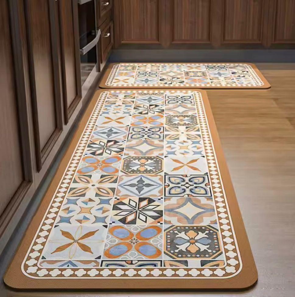 HomeCloud Rubber Kitchen Mats for Floor Set of 2 Pcs|Non-Skid, Soft Absorbent Rugs for Kitchen, Laundry, and Hallway