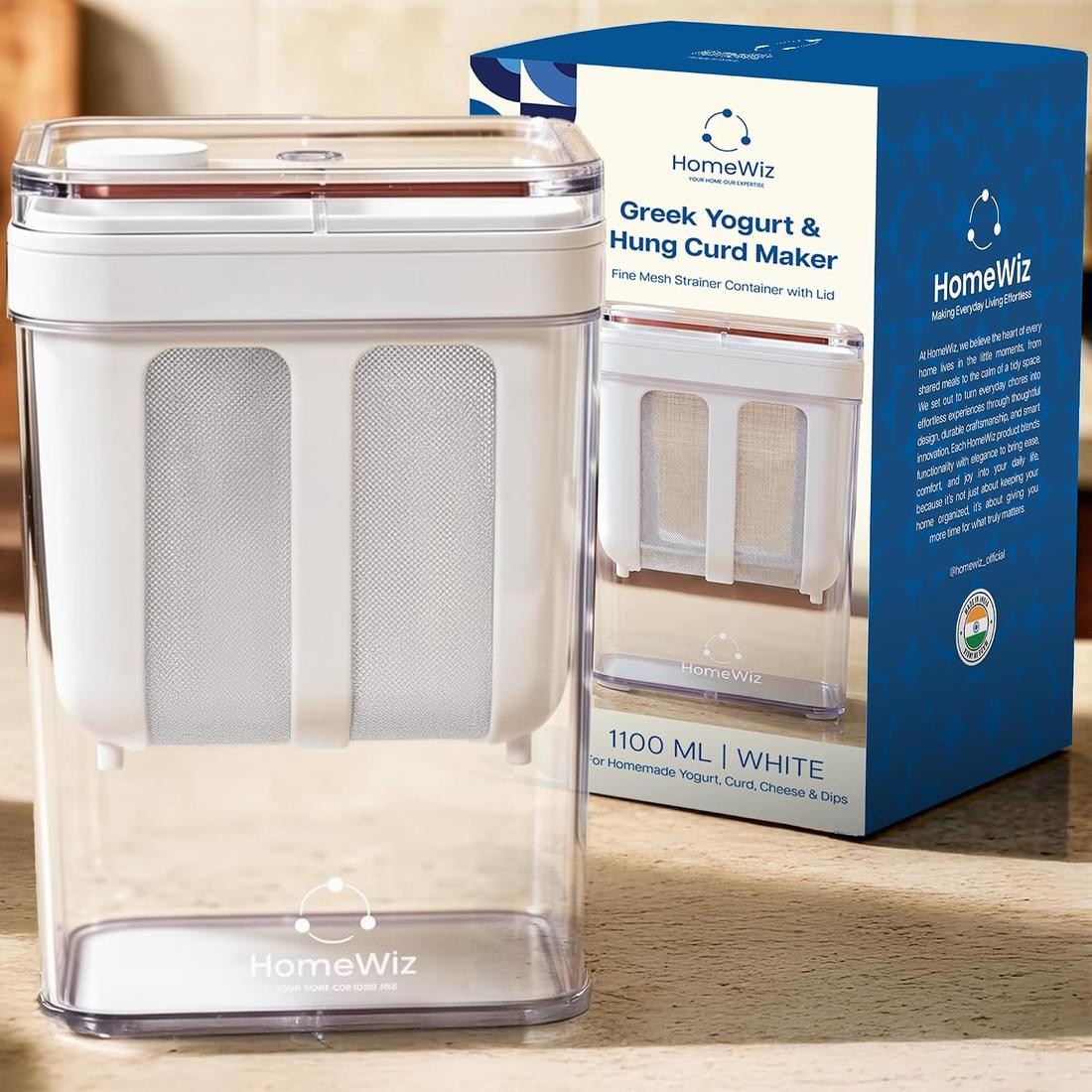 HomeWiz Hung Curd Maker 1100ml with Fine Steel Mesh