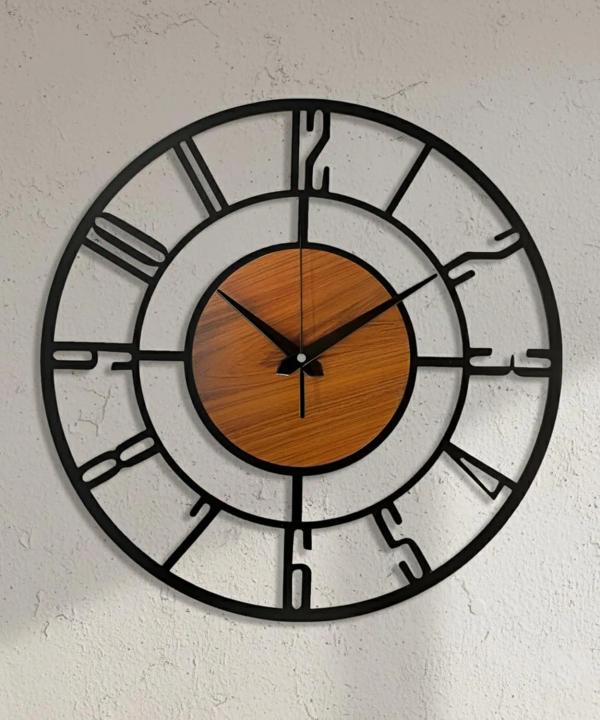 Auromin Metal & Wood Wall Clock 50 cm | Modern Analog Wall Clock for Living Room, Bedroom & Office