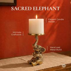 BEHOMA Metal Elephant Pillar Candle Holder Statue, Gold - Set of 2, photo 3