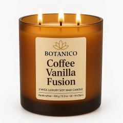 Botanico Coffee Vanilla Scented Candle – 3 Wick Soy Wax Candle, 350g Frosted Jar, 60+ Hours Burn Time, Luxury Aromatherapy Candle for Home, photo 1