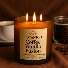 Botanico Coffee Vanilla Scented Candle – 3 Wick Soy Wax Candle, 350g Frosted Jar, 60+ Hours Burn Time, Luxury Aromatherapy Candle for Home, photo 6