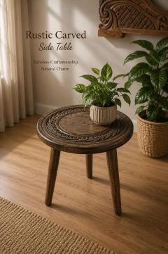 DAXTANAR Solid Wood Round Coffee Table for Living Room | Handmade Wooden Center Table with Carved Decorative Design, photo 4
