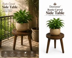 DAXTANAR Solid Wood Round Coffee Table for Living Room | Handmade Wooden Center Table with Carved Decorative Design, photo 5