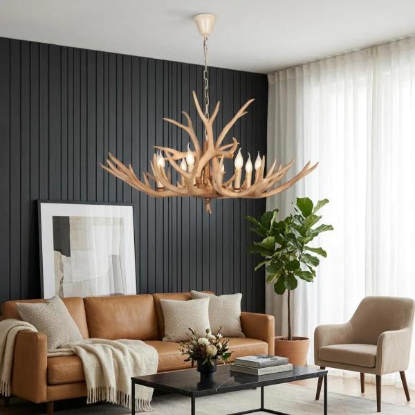 Decor chronicle Antler Chandelier 65 x 53 cm | 6-Light Resin Jhumar with 3 Colour Modes for Living & Dining
