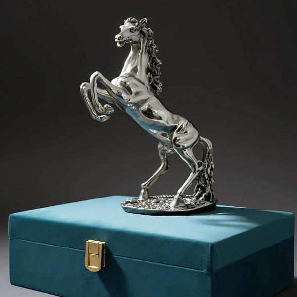 Dev Aastha 999 Silver Plated Rearing Horse Statue 18 x 9.5 x 25.5 cm | Vastu Showpiece for Success & Home Decor