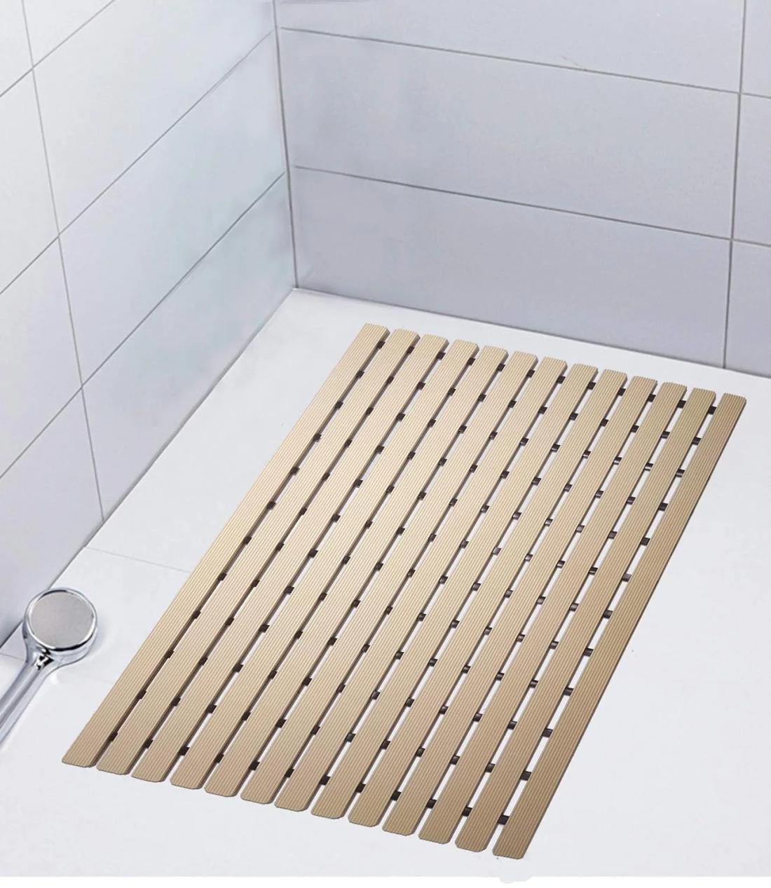 Eurotex Rectangular Shower Mat Non Slip for Bathroom, Anti Skid Bathtub Mat (Plastic Stripped- Rubber Base, 46cm x 61cm)- Beige