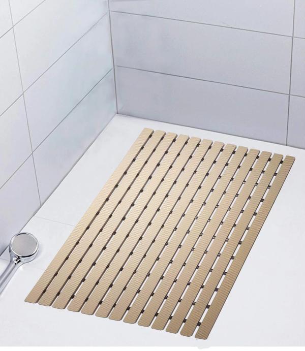 Eurotex Rectangular Shower Mat Non Slip for Bathroom, Anti Skid Bathtub Mat (Plastic Stripped- Rubber Base, 46cm x 61cm)- Beige