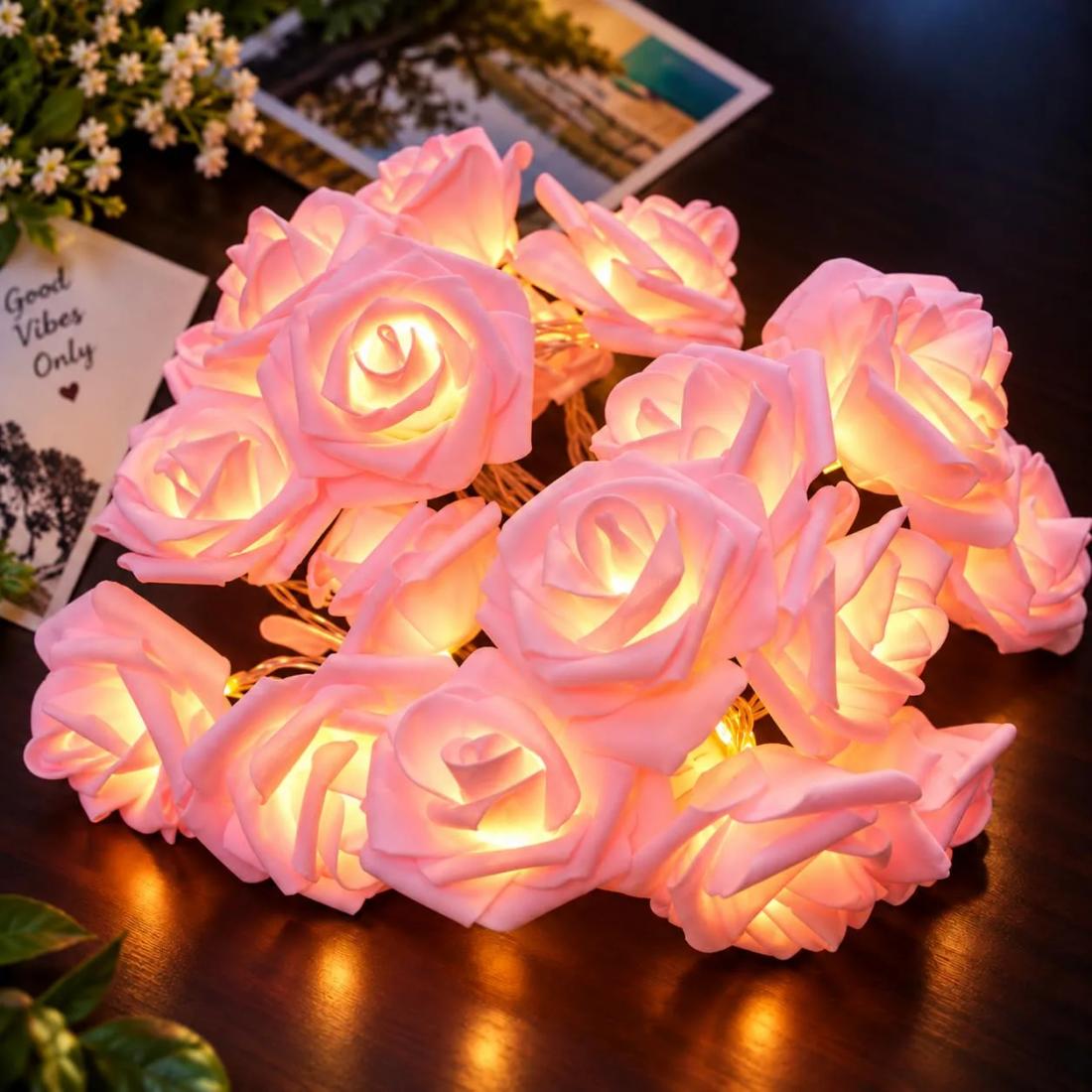 Gesto Rose LED String Lights 10 ft, 14 LEDs | Plug-in Fairy Lights for Mandir, Balcony & Diwali