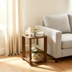 InoSlashed Beautiful Wooden Side Table/End Table/Plant Stand/Tea Table/Stool Living Room Furniture Square Shape with Rattan Webbing, photo 3