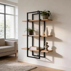 Mighty Home Floating Wall Shelf with Black Metal Frame – Wooden Wall-Mounted Shelves for Books, Plants & Decor | DIY Organizer for Home &, photo 1
