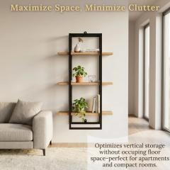 Mighty Home Floating Wall Shelf with Black Metal Frame – Wooden Wall-Mounted Shelves for Books, Plants & Decor | DIY Organizer for Home &, photo 2