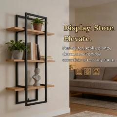 Mighty Home Floating Wall Shelf with Black Metal Frame – Wooden Wall-Mounted Shelves for Books, Plants & Decor | DIY Organizer for Home &, photo 4