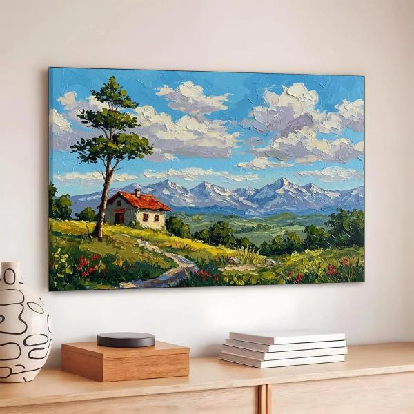 PAPER PLANE DESIGN Countryside Scenery Framed Canvas | Blue Irises Landscape Painting for Living Room & Bedroom