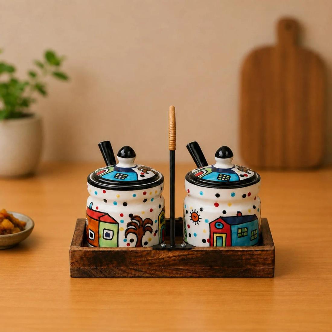 Pickle Jar With Spoons | Achar Jar Set for Dining Table