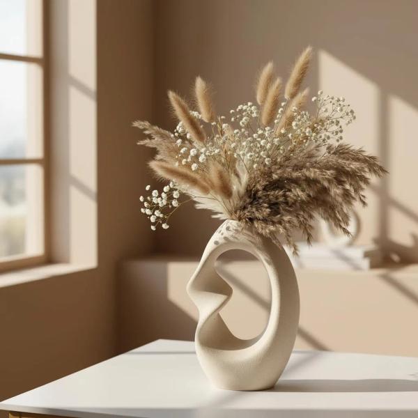 PUREZENTO Twister Ceramic Donut Vase 8.5 Inches | Modern Decorative Vase for Dried Flowers & Pampas Grass